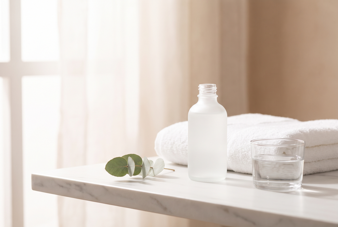 Routine anti-âge de la rentrée : ambiance skincare premium sur marbre blanc